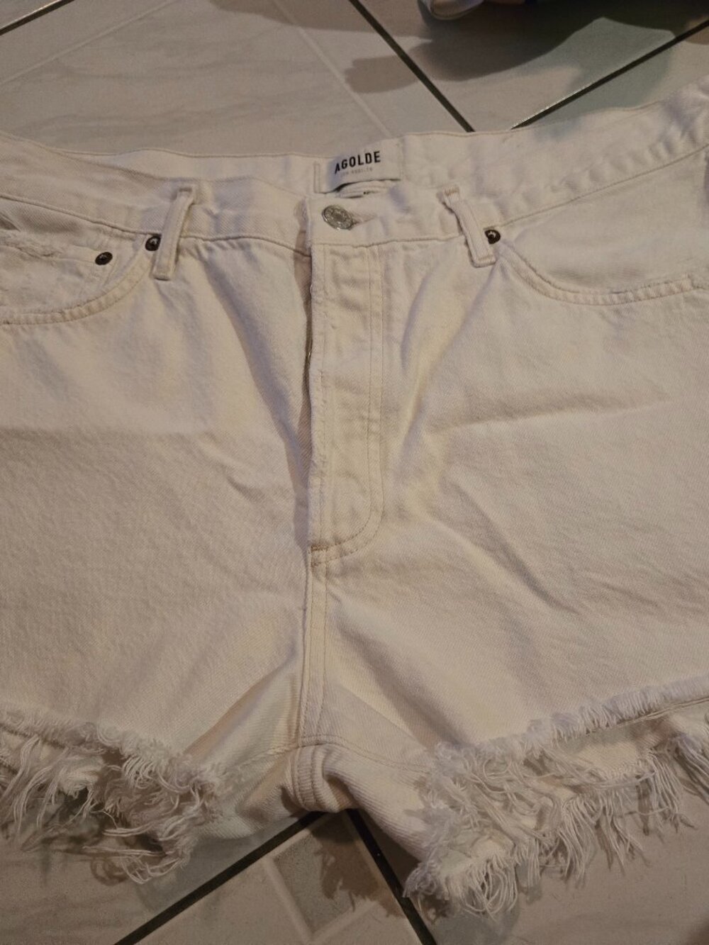 Agolde Parker Cutoff Jean Shorts Platinum White 32